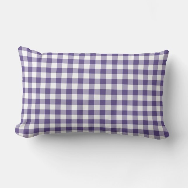 Ultra Violet Lila Gingham Mönster Lumbarkudde (Framsida)