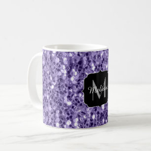 Ultra violet lila glitter-miniatyrdiagram Monogram Kaffemugg
