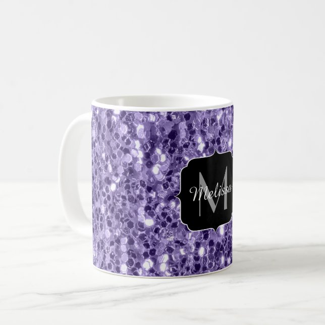 Ultra violet lila glitter-miniatyrdiagram Monogram Kaffemugg (Framsida vänster)
