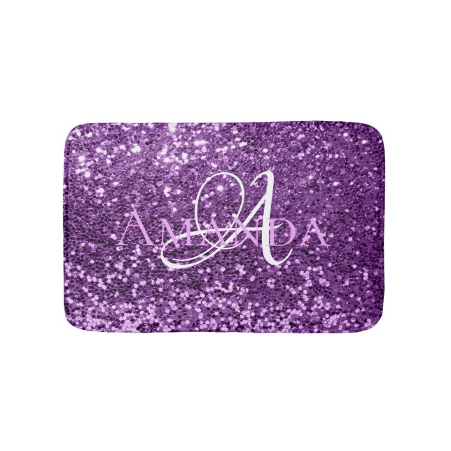 Ultra Violet Lila Glitter Namn Monogram Badrumsmatta (Framsidan)