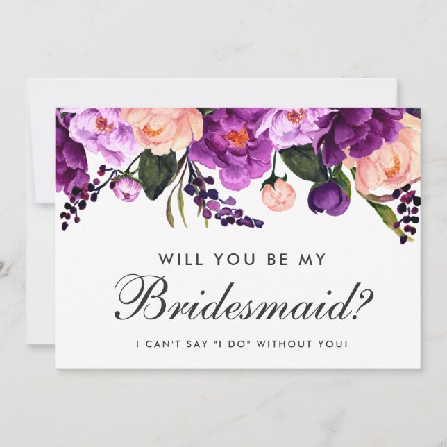 Ultra Violet Lila Watercolor Blommigt Bridesmaid Inbjudningar (Framsida)