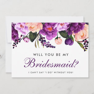 Ultra Violet Lila Watercolor Blommigt Bridesmaid P Inbjudningar