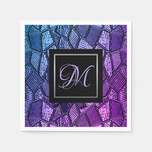Ultra Violet Mosaic Glass Monogram Pappra blöjor Pappersservett (Framsidan)