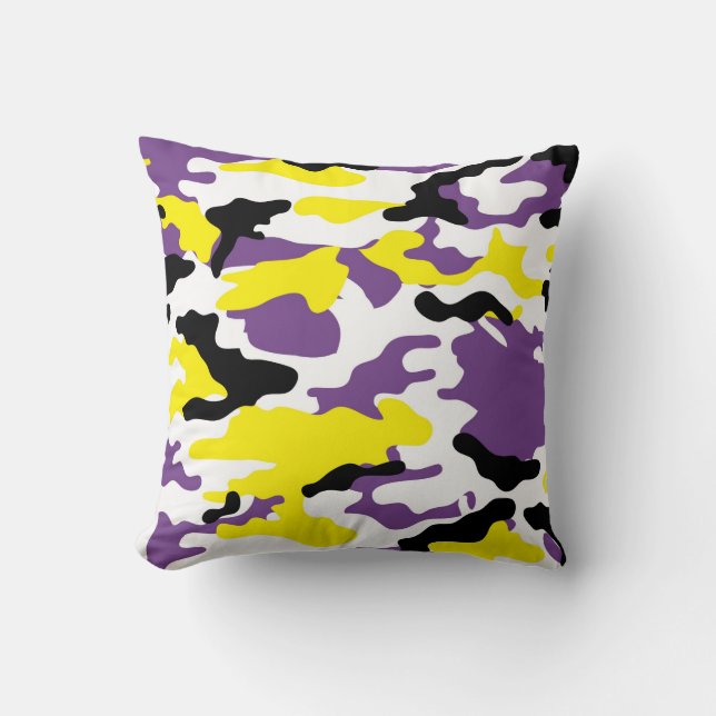 Ultra Violet och Golden Gult Camo Dekorativ kudde (Framsida)