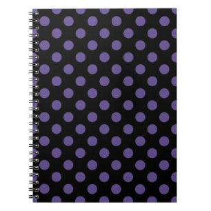 Ultra violet polka dots på svart anteckningsbok med spiral