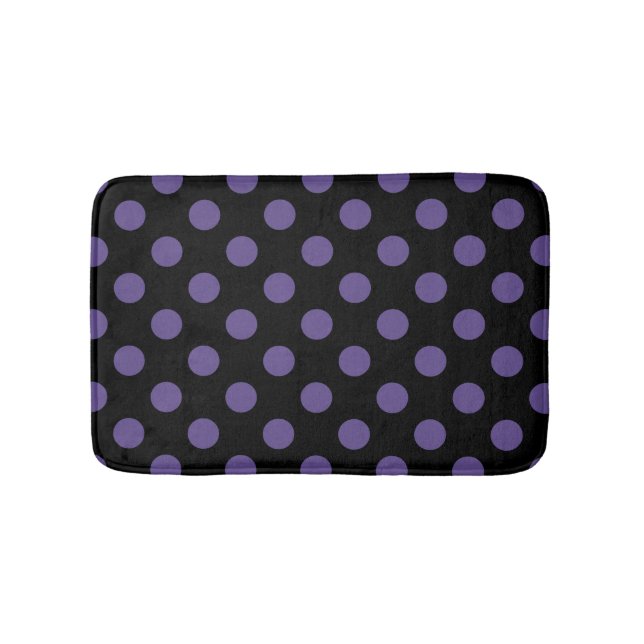 Ultra violet polka dots på svart badrumsmatta (Framsidan)