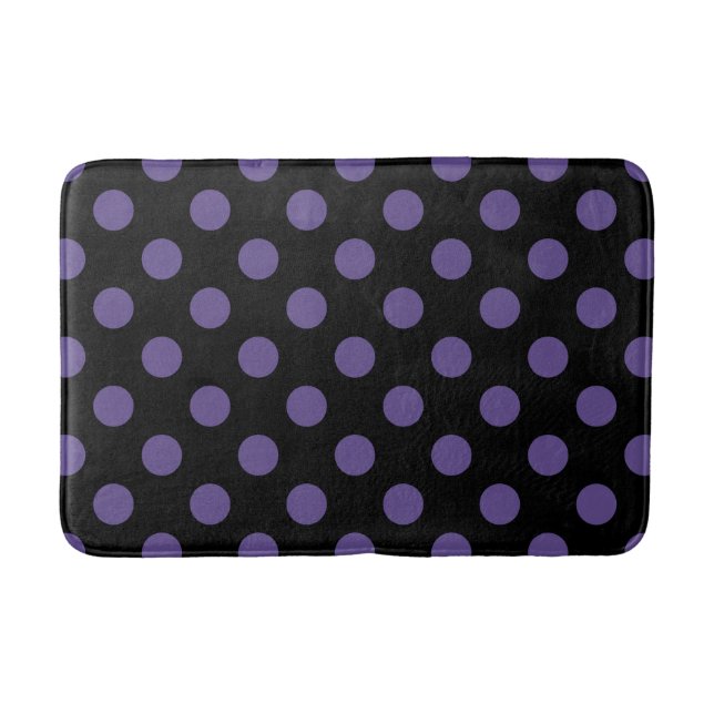 Ultra violet polka dots på svart badrumsmatta (Framsidan)