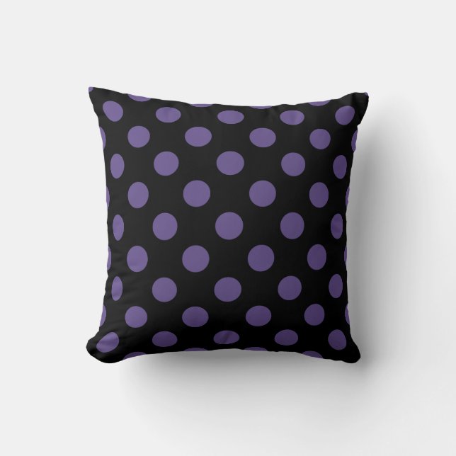 Ultra violet polka dots på svart kudde (Framsida)