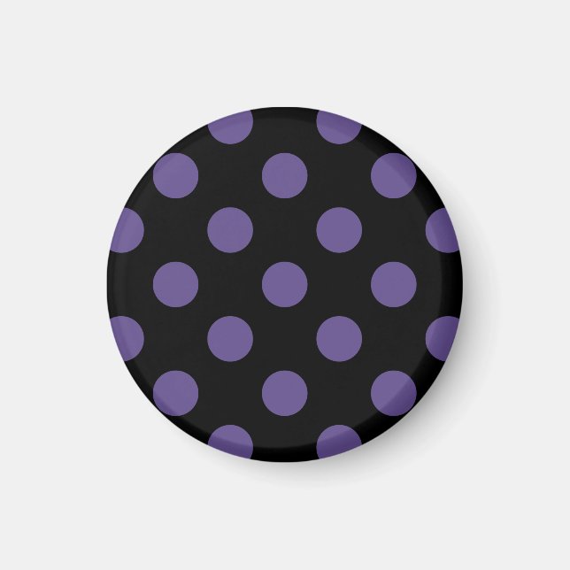 Ultra violet polka dots på svart magnet (Framsidan)