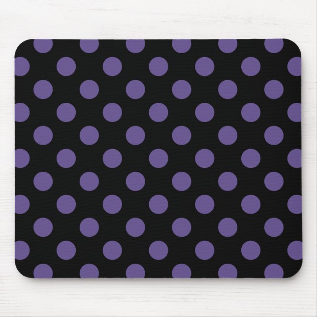 Ultra violet polka dots på svart musmatta (Framsidan)