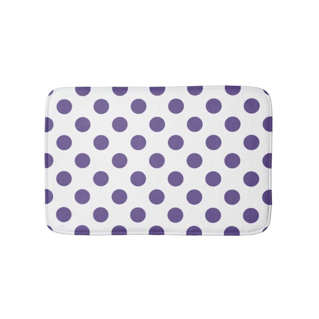 Ultra violet polka dots på vitt badrumsmatta (Framsidan)