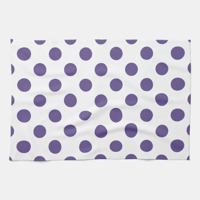 Ultra violet polka dots på vitt kökshandduk (Horisontell)