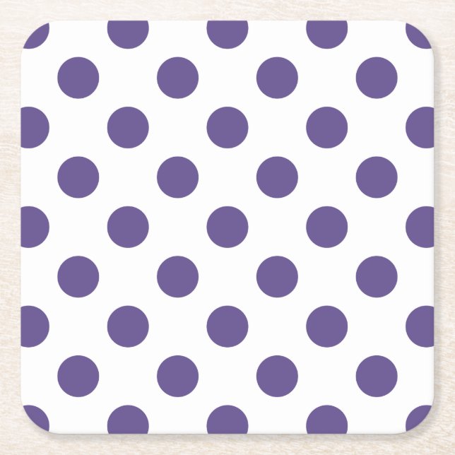 Ultra violet polka dots på vitt underlägg papper kvadrat (Framsidan)