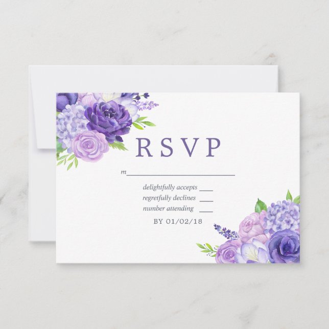 Ultra Violet tema Blommig Bröllop RSVP OSA Kort (Framsida)