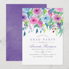 Ultra Violet Watercolor Blommig Examenfest Inbjudningar