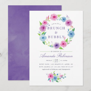 Ultra Violet Watercolor Blommigt Brunch och Bubly Inbjudningar