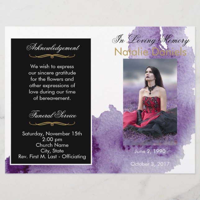 Ultra Violet Watercolor Funeral Program (Framsida)