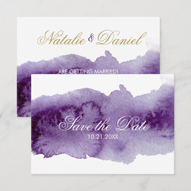 Ultra Violet Watercolor Save The Date Inbjudningar (Fram/baksida)