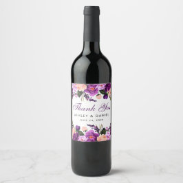Ultra Violett Blommig Vattenfärg Bröllop P Vinflaska Etikett