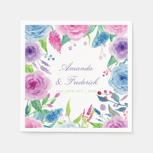 Ultra Violett Färg Kombination Vattenfärg Blommig  Pappersservett (Framsidan)