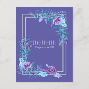 Ultra Violett Lila Aqua Blommig Chic Spara Datum Meddelande Vykort