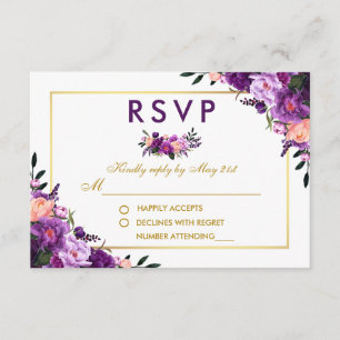 Ultra Violett Lila Blommig Guld RSVP Bröllop P OSA Kort