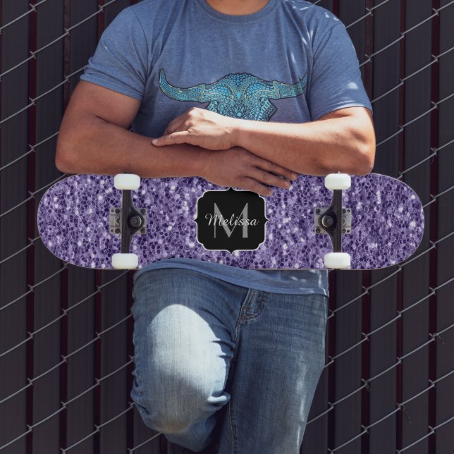 Ultra violett lila glittergnistrande monogram mini skateboard bräda 18,5 cm (Utomhus 3)