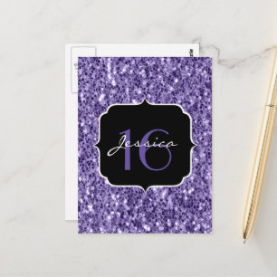 Ultra violett lila glittergnistrande Sweet 16 Vykort