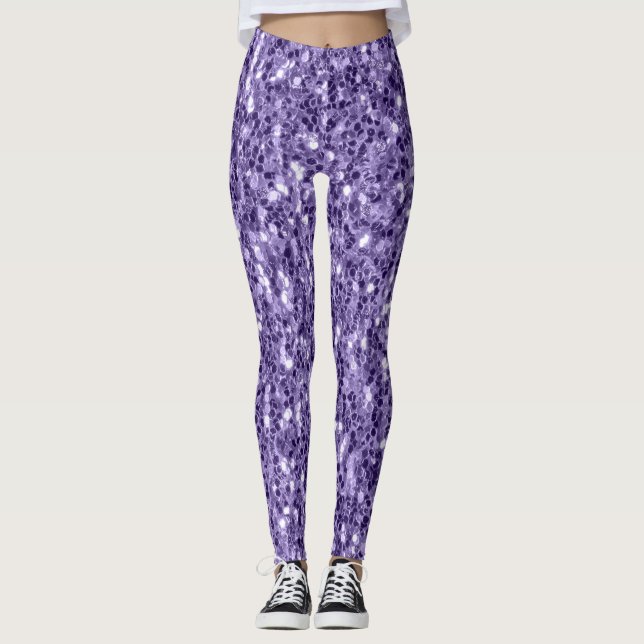 Ultra violett lila glittergnistrar leggings (Framsida)