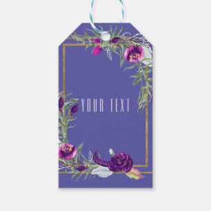 Ultra Violett Lila & Guld Blommig Bohemisk Favorit Presentetikett