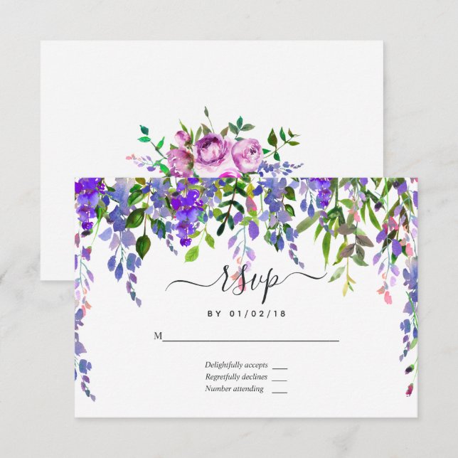 Ultra Violett Vattenfärg Blommig OSA Kort (Fram/baksida)