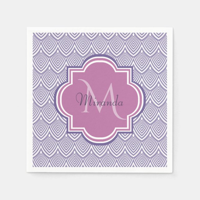 Ultra Violetta Böjda Skalformar Orkidé Monogramnam Pappersservett (Framsidan)