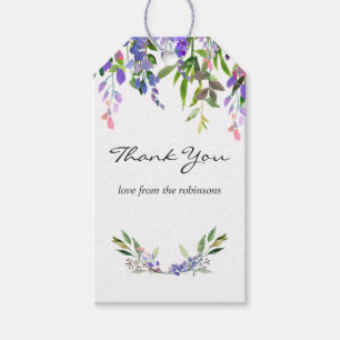 Ultra Violetta Bröllopsvattenfärg Blommig Tack Presentetikett