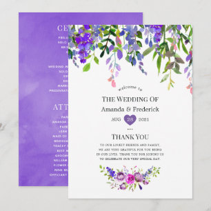 Ultra Violetta Bröllopsvattenfärg Blommor Program