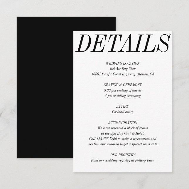 Ultralåg, fet, svart, vit Bröllop Tilläggskort (Fram/baksida)