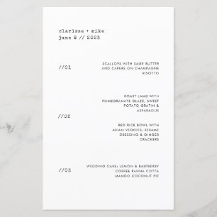 Ultralåg minimal meny Party Restaurant Bröllop
