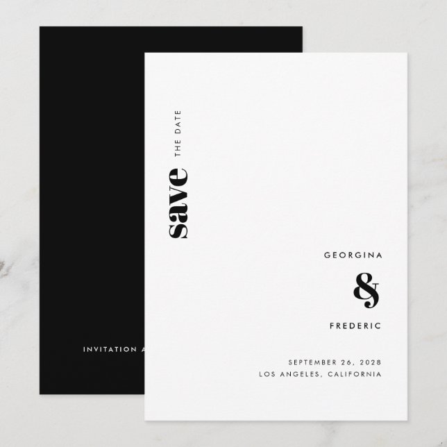 Ultralåg svartvit typografi Bröllop Spara Datumet (Fram/baksida)