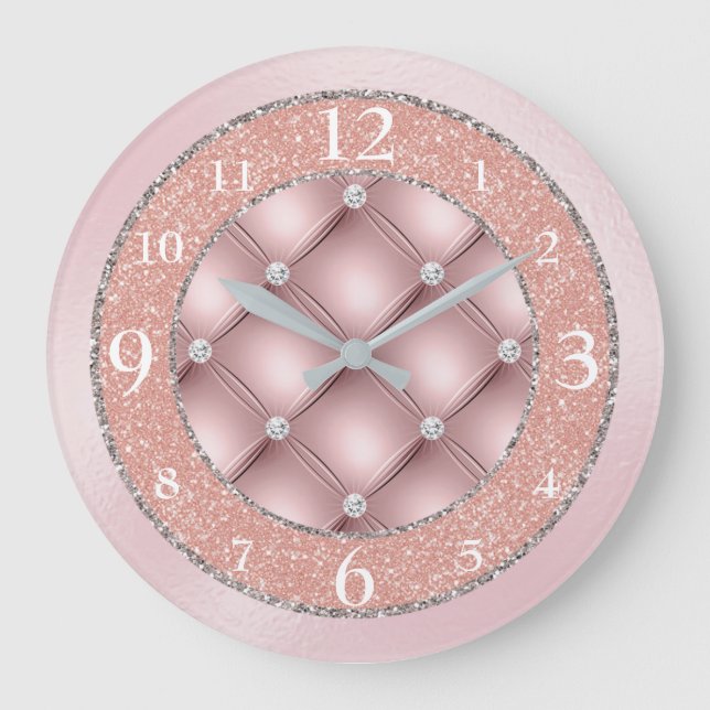 Ultralam Rosa Glitter och diamanter Stor Klocka (Framsida)