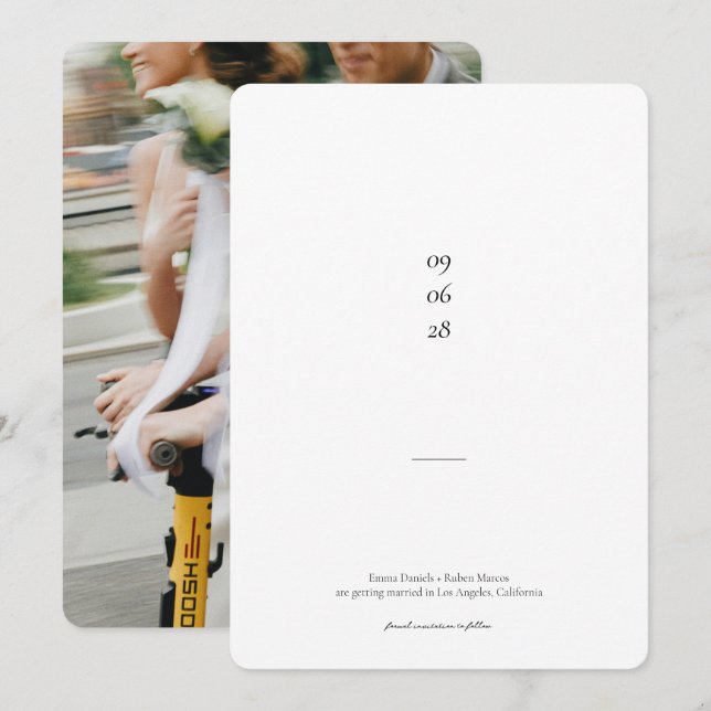 Ultralätta, svarta och vita foto Bröllop Spara Datumet (Fram/baksida)