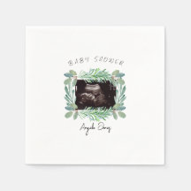 Ultraljudsfoto Greenery Neutralt Baby Shower