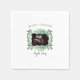 Ultraljudsfoto Greenery Neutralt Baby Shower Pappersservett