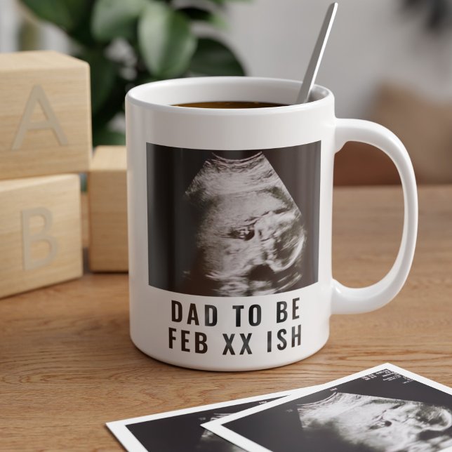 Ultraljudsfoto Pappa till kaffe Mugg (Ultrasound Photo Dad to Be Coffee Mug with space for your photo and name)