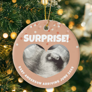 Ultraljudsmeddelande Gravid Surprise Heart Julgransprydnad Keramik