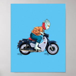 Ultraman Rides an Old Motorcykel Poster