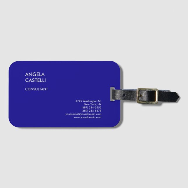 Ultramarine Blue Trendig Modern Minimalist Plain Bagagebricka (Framsida horisontal)