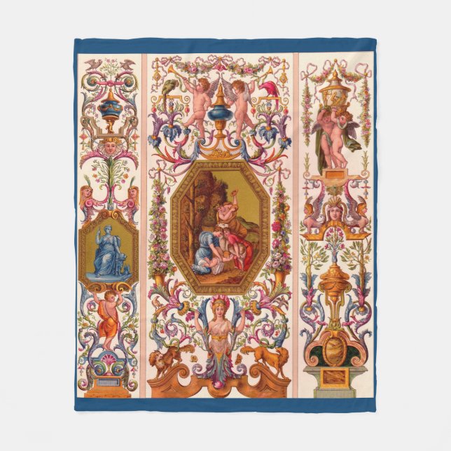 ultraopulent Baroque-utskrift från 1700-talet Fleecefilt (Framsidan)