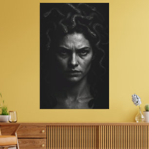 Ultrarealistiskt svartvitt och vit Medusa-hörsel Canvastryck