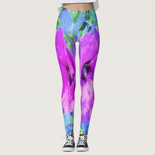 Ultrareviolett plommon Crazy Lila Hibiscus Flowers Leggings (Framsida)