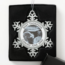 Ultrasound Gravid Gender Reveal Sonogram Snöflinga Pewter Julgransprydnad