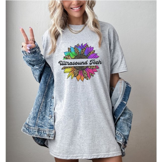Ultrasound Tech-professument Rainbow Sunblomma T Shirt (Ultrasound Tech Profession Rainbow Sunflower T-Shirt
)